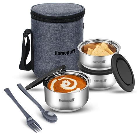 Buy Home Puff Set of 3 Stainless Steel Insulated Lunch Box for School ...