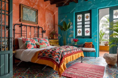 Premium Photo | Cozy Spanish Inspired Bedroom With Wrought Iron Bed ...