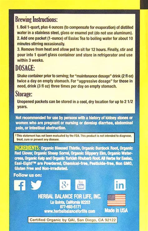 Buy Essiac Tea in 16 - 1 Oz. Packets, Makes 16 - 1 Quart Bottles (4 Gal ...