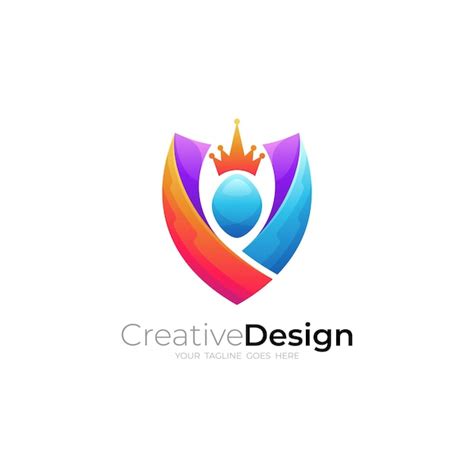 Schild-Logo und Kronen-Design-Kombination, Königssymbol | Premium Vektor