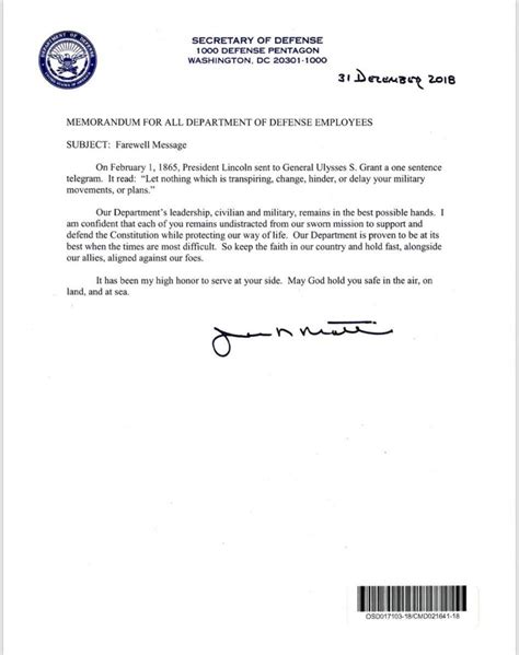 Here’s what Jim Mattis had to say in his farewell message to troops, DoD personnel