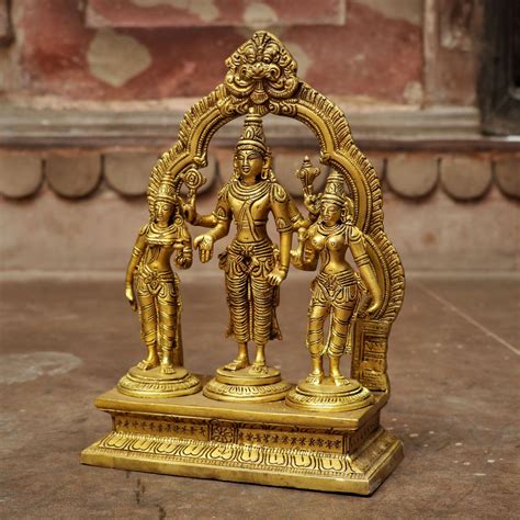 Brass Lord Vishnu, Shridevi and Bhudevi Statue – ArtyCraftz