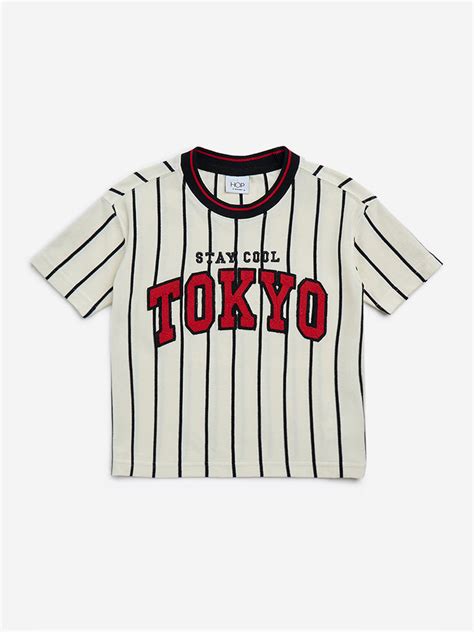 Buy HOP Kids Off-White Text Embroidered Cotton T-Shirt from Westside