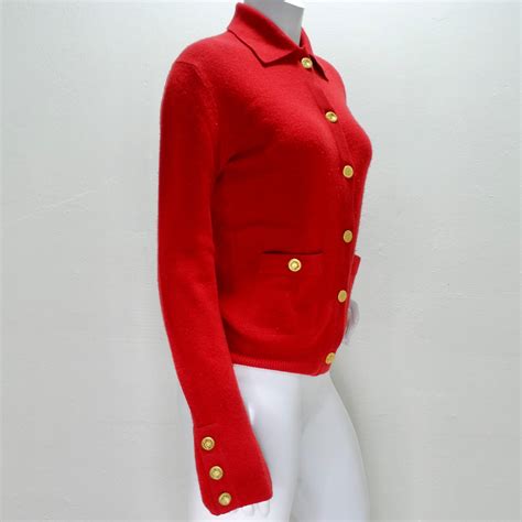 Chanel 90s Red Cashmere Cardigan For Sale at 1stDibs