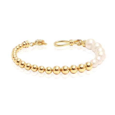 LeCalla - Buy 925 sterling silver 18K gold plated beaded pearl bracelet ...