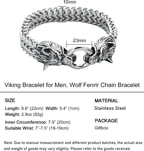 Buy Viking Bracelet for Men, Vintage Norse Wolf Fenrir Chain Bracelet ...