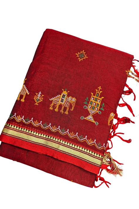 DEVIKA TEXTILES Maroon Kasuti Embroidered Narayanpet Pure Cotton Saree ...