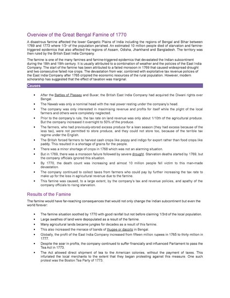 Great Bengal Famine of 1770 - History of India - Studocu