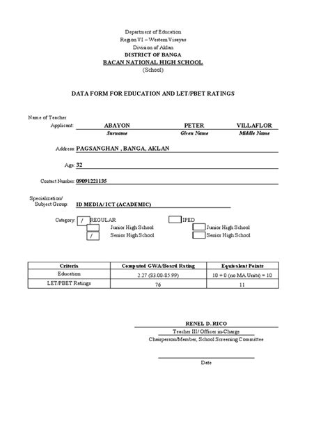 Data Form For Secondary | PDF