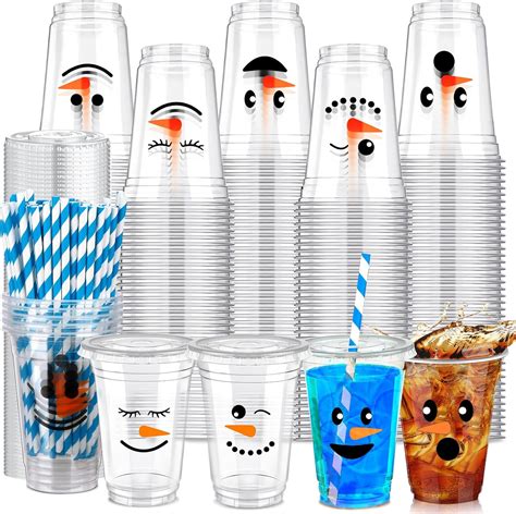 Amazon.com: Tanlade 300 Pcs/ 100 Sets Plastic Snowman Face Cups with ...