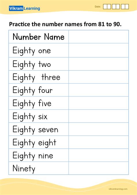 Download practice the number names from 81 to 90 worksheets ...