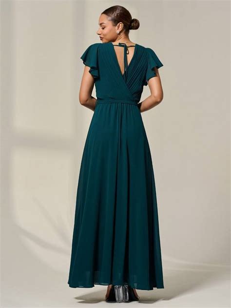 Jolie Moi Flutter Sleeve Chiffon Maxi Dress