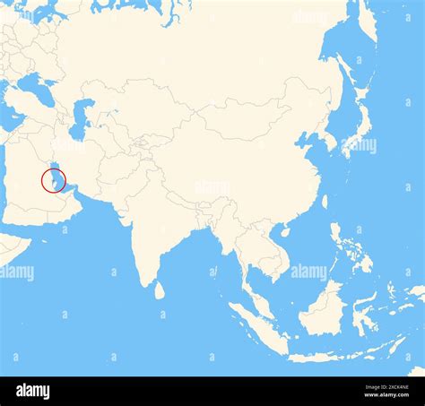 Locator map showing the location of the country Bahrain in Asia. The country is highlighted with ...