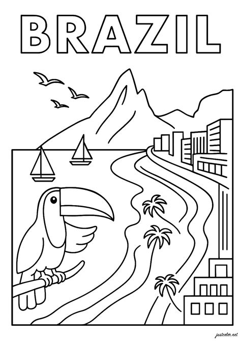 Tropical escape in Brazil - Country Coloring Pages