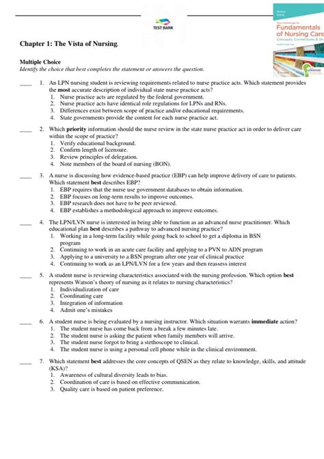 Test Bank for Davis Advantage for Fundamentals of Nursing Care ...