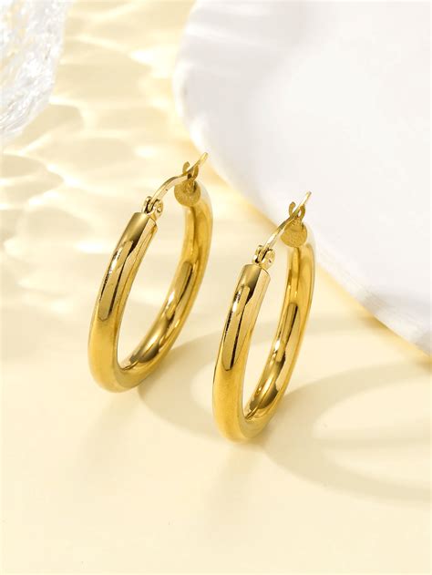 1 Par De Pendientes De Aro De Círculo Sólido Dorado Estilo Coreano ...