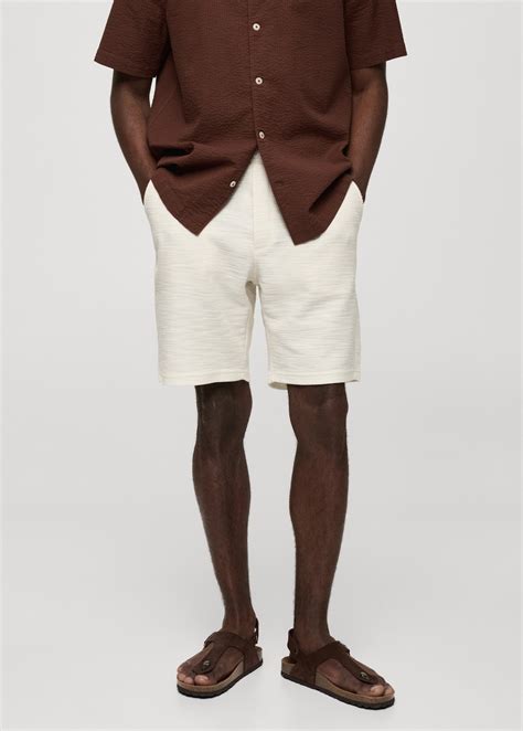 Textured cotton bermuda shorts with drawstring - Men | MANGO United Kingdom