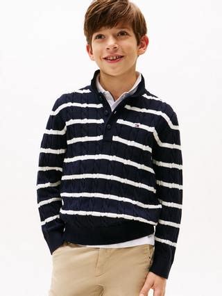 Tommy Hilfiger Kids' Stripe Cotton Cable Knit Polo Jumper, Multi