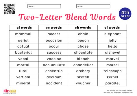 Two Letter Blend Words Spelling List Worksheet For Grade 4 - Kidpid