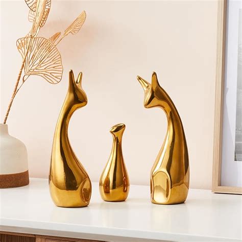 Amazon Basics Home Decor Deer Menage Metallic Finish Ceramic Figures ...