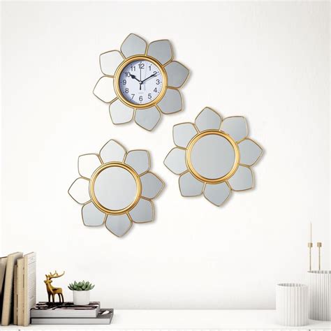 Buy Corvus Mural Set of 3 Decorative Mirror with Clocks from Home ...