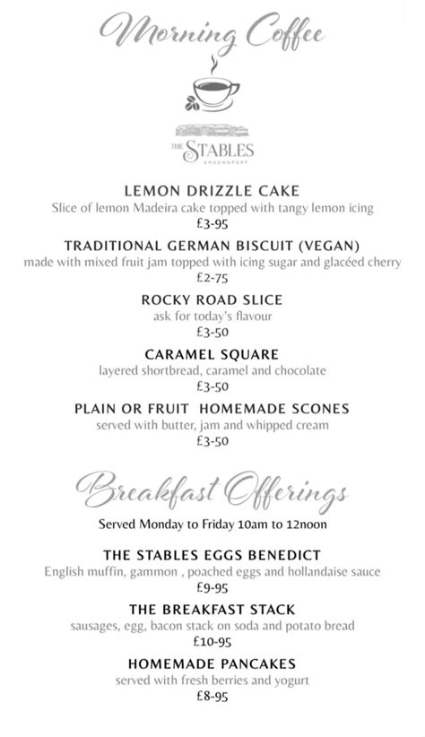 Restaurant Menus | The Stables Groomsport