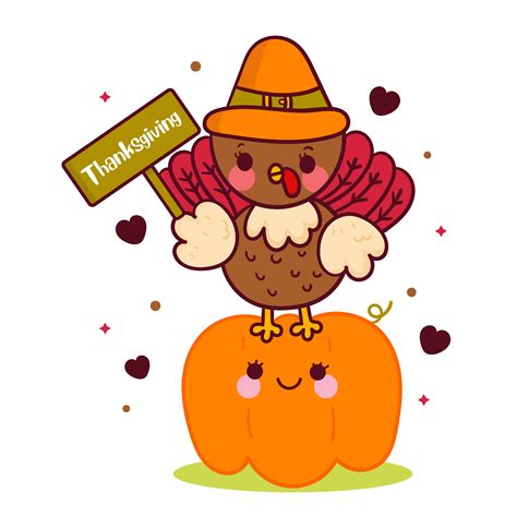Cute Turkey thanksgiving cartoon with pumpkin (Illustration), Kawaii ...