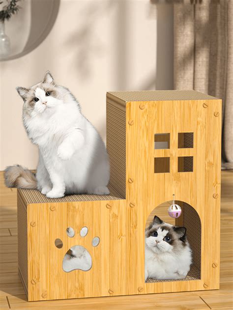 Luxury Plywood Double Decker Cat House, With Corrugated Scratching ...