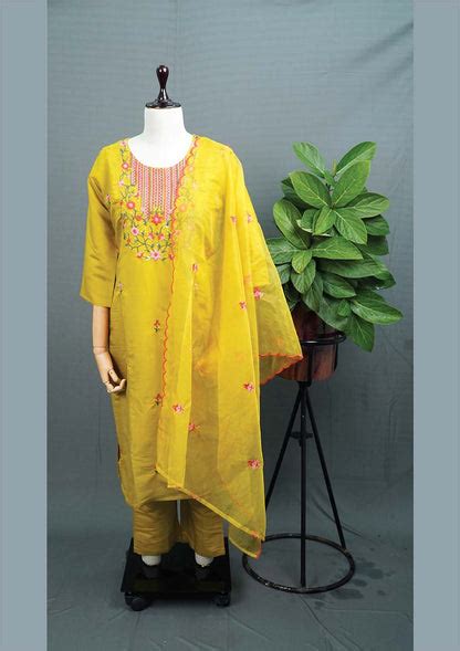 Embroidered Mustard Yellow Straight-Cut Salwar Set – Indian Princess