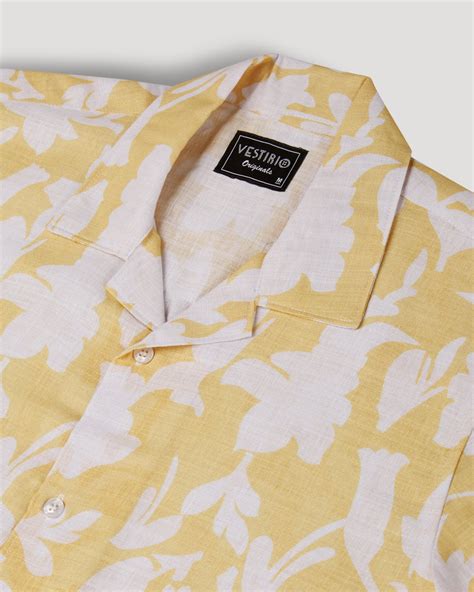 Yellow floral printed linen shirt for men – VESTIRIO