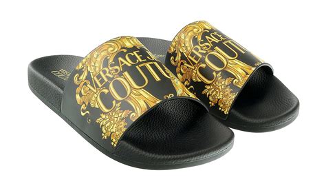 Buy Versace Jeans Couture Black/Gold Baroque Logo Pool Slide Online at ...