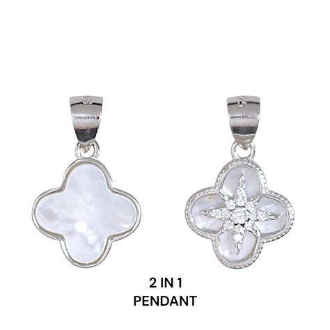 925 Sterling Silver Pink Mother of Pearl Clover Shaped Pendant with Ch ...
