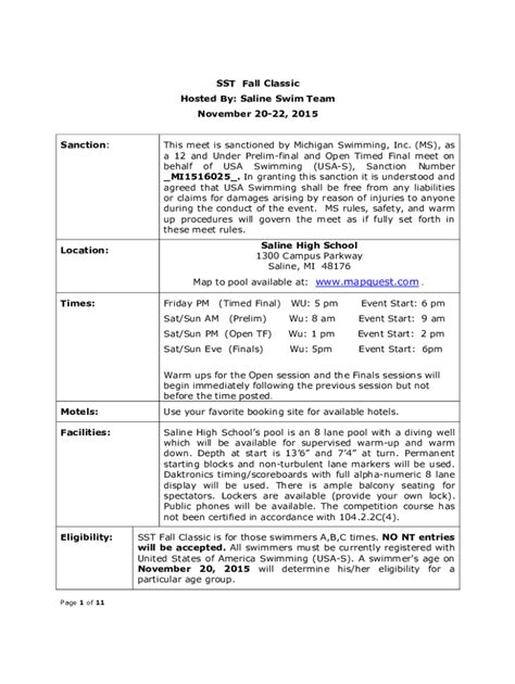 Fillable Online TYR Fall Classic - SportsEngine Motion Previously ...