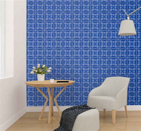 blue squares with the grey line Square pattern Wallpaper - TenStickers