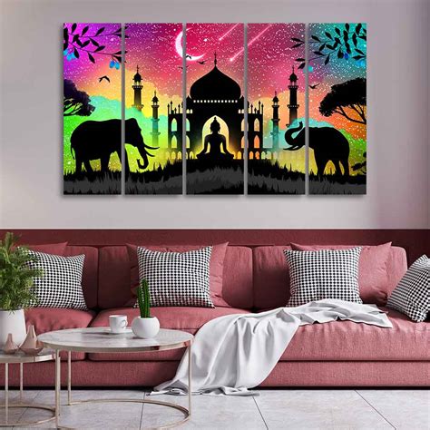 Vector Illustration Art Canvas Wall Painting of Five Pieces – Homcraft