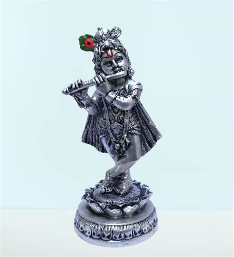 Buy Gold Art India Lord Krishna Idol | 999 Silver Plated Antique ...