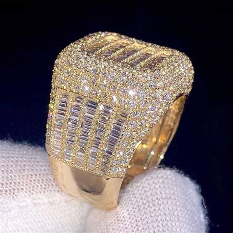 Solid 14k Yellow Gold Champion Ring, Full Iced Out Baguette Diamond ...