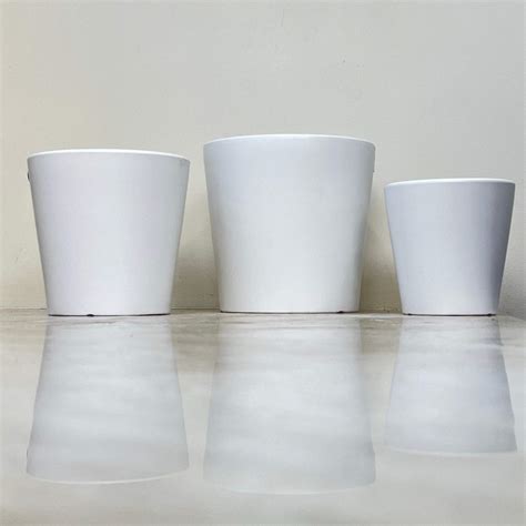 White Matte Ceramic Pot Set | Minimalist Indoor Planter Set Of 3 ...