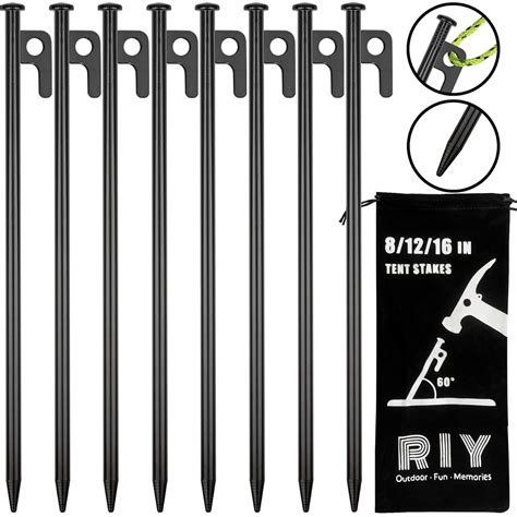 RIY 8 Pack Tent Stakes Heavy Duty 12 inch Steel Tent Pegs for Camping ...