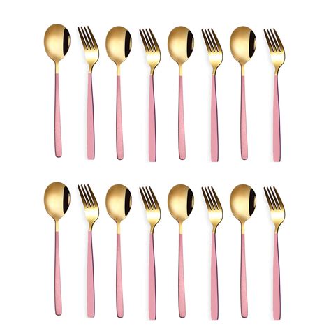 YELONA Set of 16 Premium Gold Titanium Plated Stainless Steel Cutlery ...
