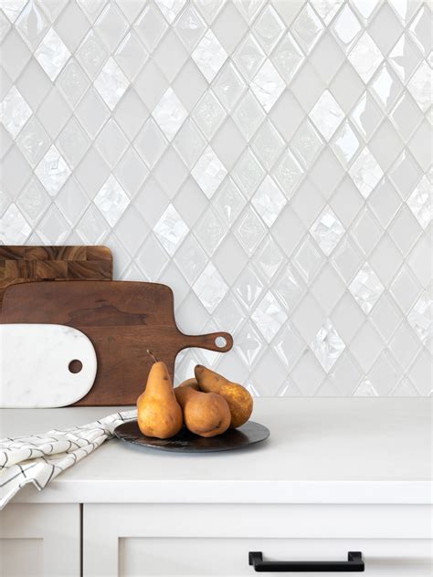 Elegant Rhomboid White Glass Mosaic Backsplash Tile