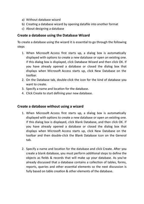 MS Access Introduction 6 - a) Without database wizard b) Creating a ...
