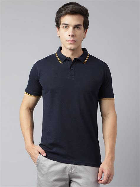 Men Navy Regular Fit Solid Polo Neck Casual T-Shirt – Richlook