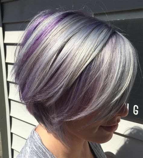 Lavender Grey Hair with Purple Highlights