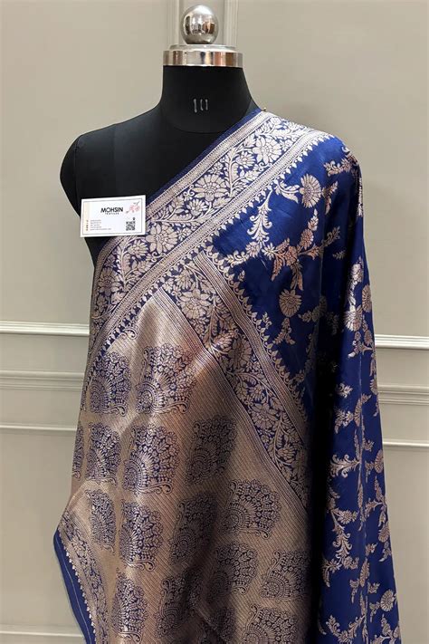 Navy Blue Golden Zari Organza Silk Banarasi Saree – Mohsin Textiles
