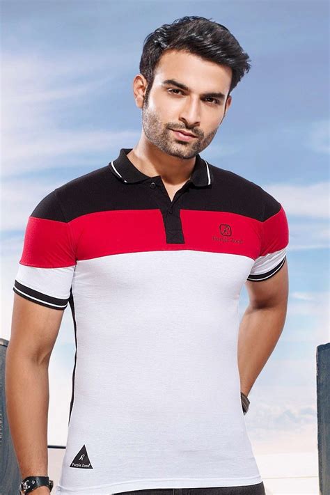 Men's White and Red Cotton T-shirt with Polo collar – Stilento
