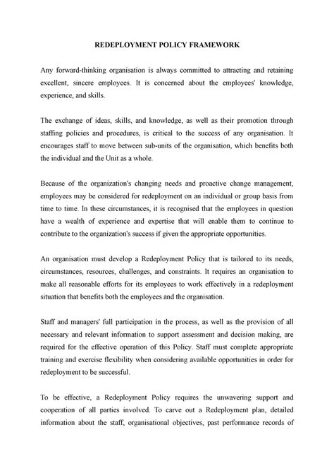 Redeployment Policy Framework - REDEPLOYMENT POLICY FRAMEWORK Any ...
