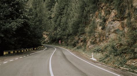 Download wallpaper 1366x768 road, marking, trees, bushes, slope tablet ...