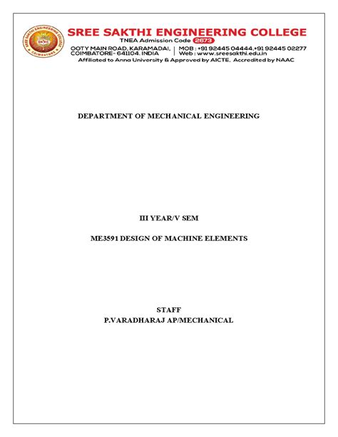 DME ME3591 Design of Machine Elements - Unit 3 Quiz Notes - Studocu