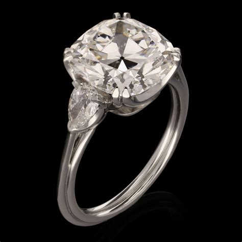 4.63ct Old Mine Brilliant Cut Diamond Ring with Pear Shape Shoulders ...